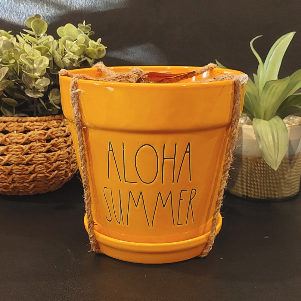 NWT RAE DUNN ALOHA SUMMER Medium Yellow Planter